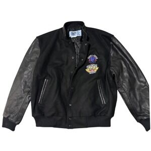 Vintage Varsity Jacket L Coast to Coast Indianapolis 500 Leather Wool Car Dealer